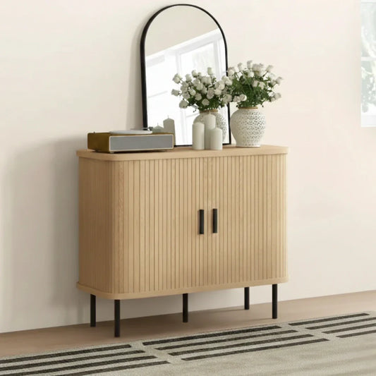Retro Geriffelter Schrank in Eichenoptik mit Schiebetüren – 90 cm