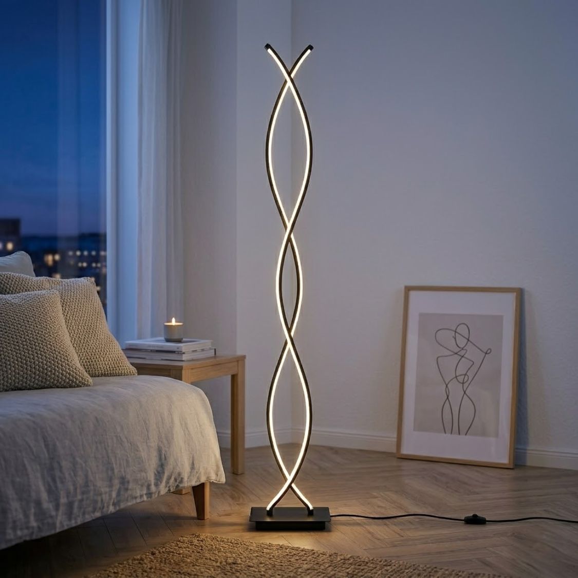 Moderne Stehlampe in Doppelspiral-Design – Dimmbares Licht & Elegante Optik