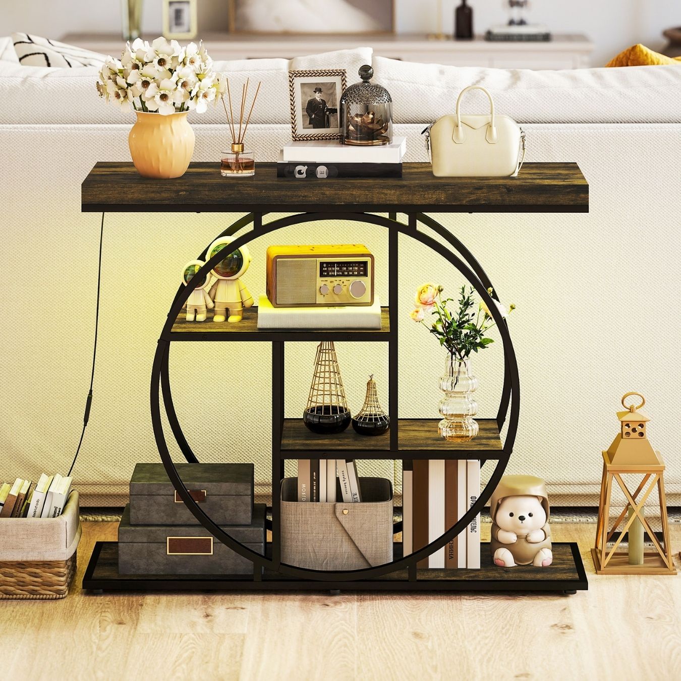 Einzigartiger Konsolentisch mit Integrierter RGB-LED-Beleuchtung – Industrielles Design – 100 cm