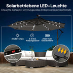 Ampelschirm 3×3 m mit Integrierter LED-Beleuchtung – 360° Verstellbar für Terrasse & Garten