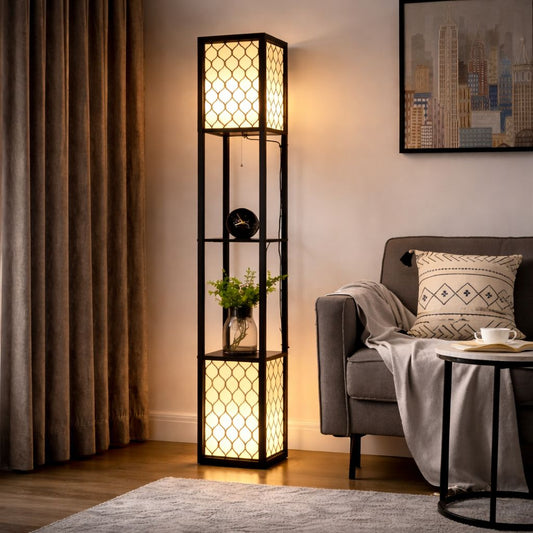 Einzigartige Stehlampe mit 2 Ablagen – Originelles Design – 26 × 26 × 156 cm