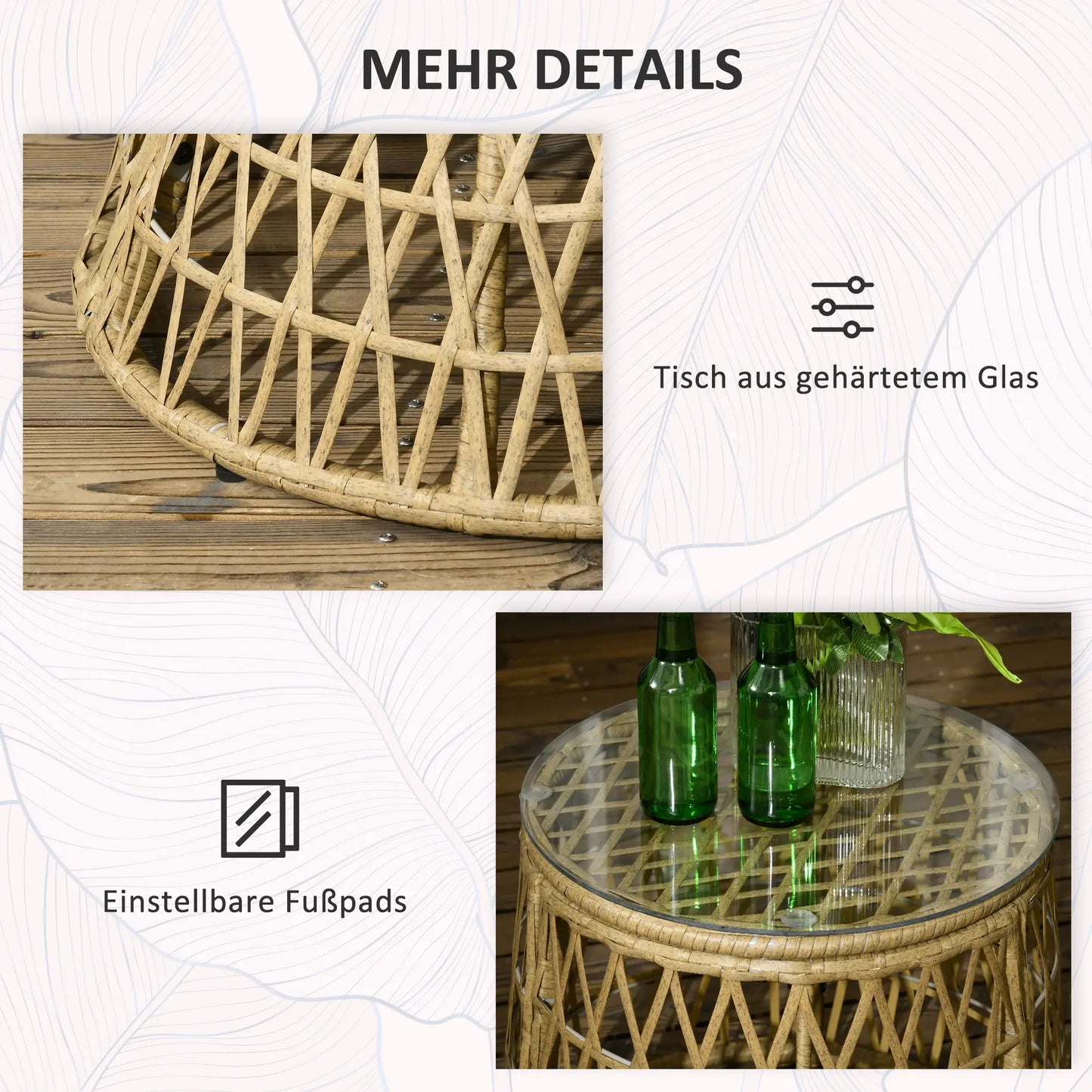 Rattan-Loungeset mit 2 drehbaren Sesseln, Tisch und dicken Polstern – 360°-Funktion