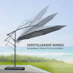 Moderner Hängeampelschirm mit Kreuzfuß und Gewichten – Verstellbarer Sonnenschirm mit UV-Schutz – Ø292 cm – Grau