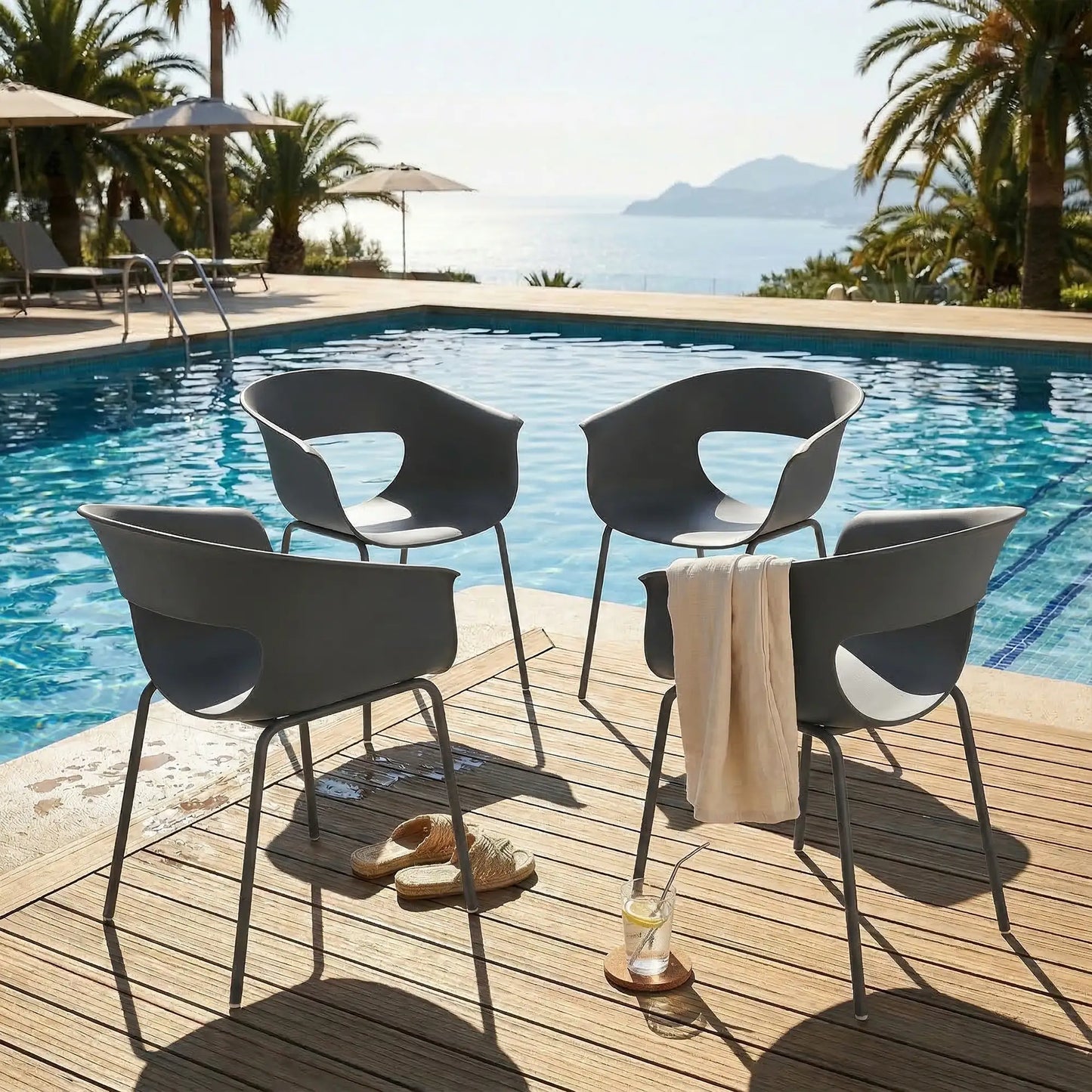 4er-Set Moderne Gartenstühle mit Ergonomischem Design und Armlehnen – Für Balkon und Terrasse