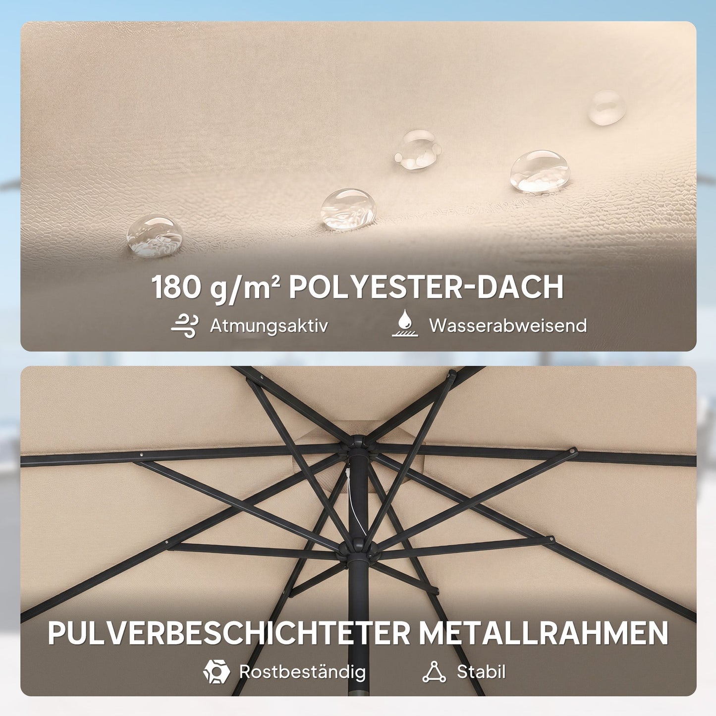 Stilvoller Sonnenschirm mit Kurbelmechanismus, Verstellbarer Neigung & Schirmständer – Ø300 cm