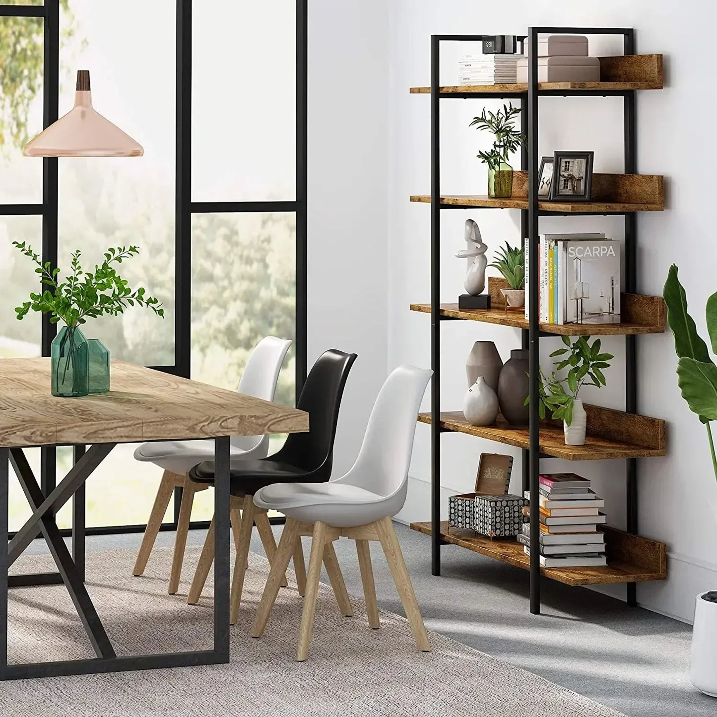 Rustikales 5-stufiges Bücherregal aus Holz und Metall – 180 cm – Industriestil