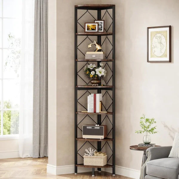 Rustikales Eckregal aus Holz und Metall – Industrial-Stil – 200 cm