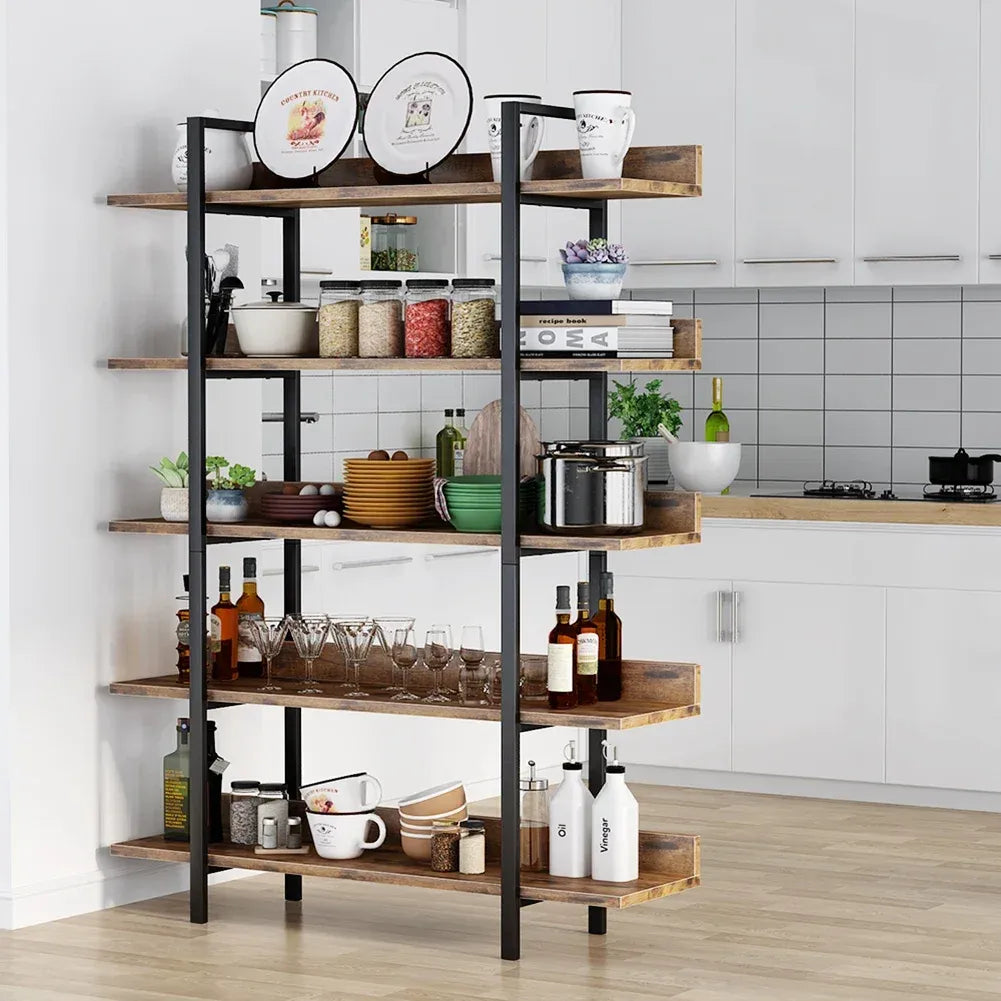 Rustikales 5-stufiges Bücherregal aus Holz und Metall – 180 cm – Industriestil