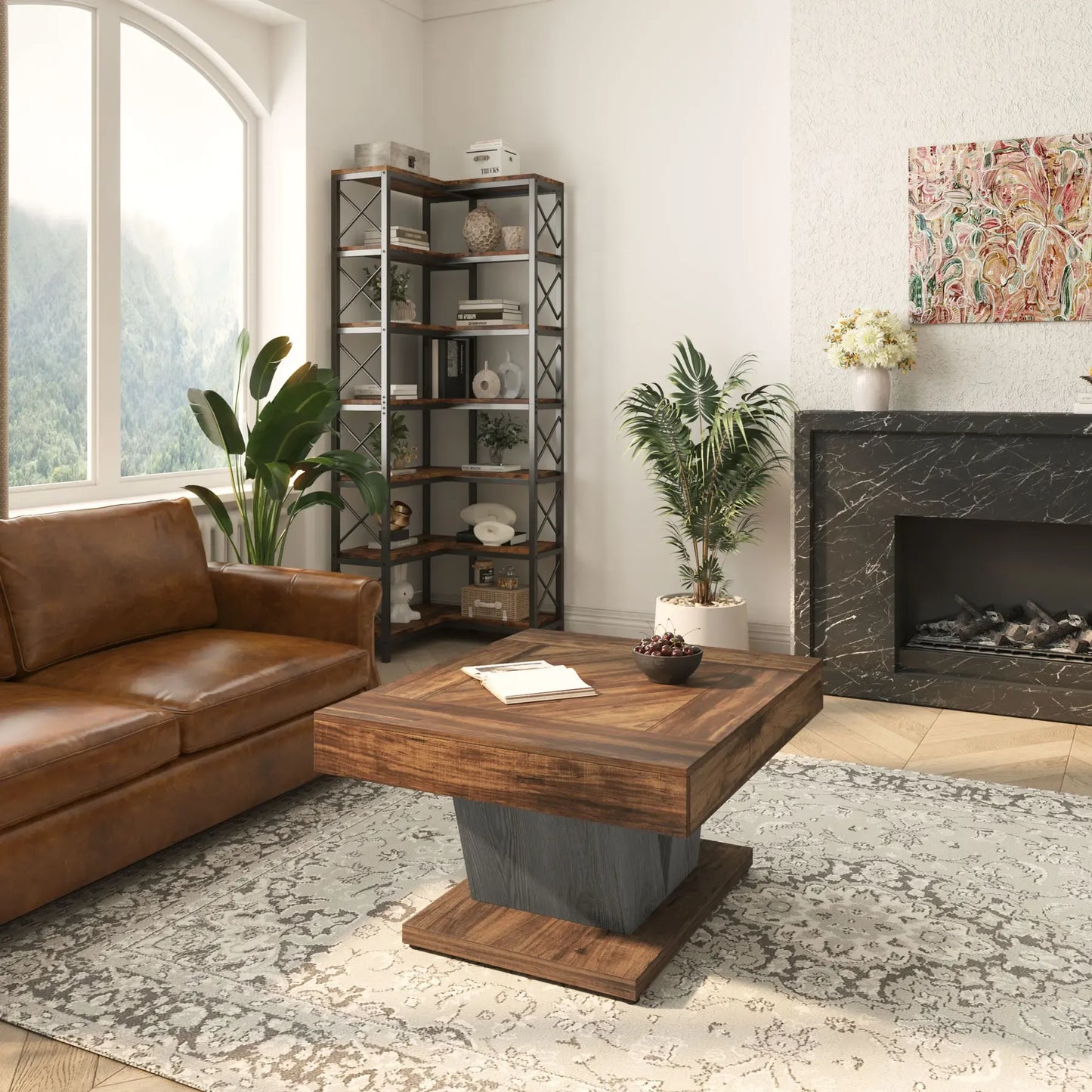 Rustikaler Quadratischer Couchtisch aus Holz – Einzigartiges Design – 80 × 80 cm