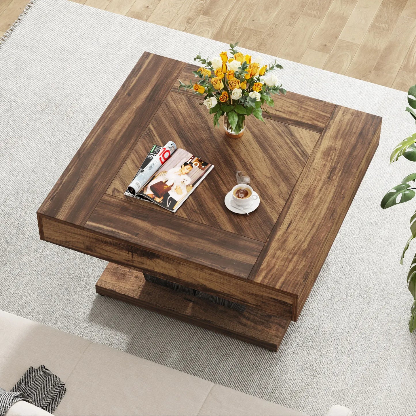 Rustikaler Quadratischer Couchtisch aus Holz – Einzigartiges Design – 80 × 80 cm