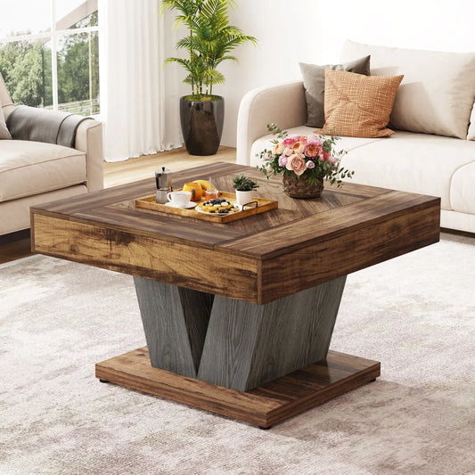 Rustikaler Quadratischer Couchtisch aus Holz – Einzigartiges Design – 80 × 80 cm