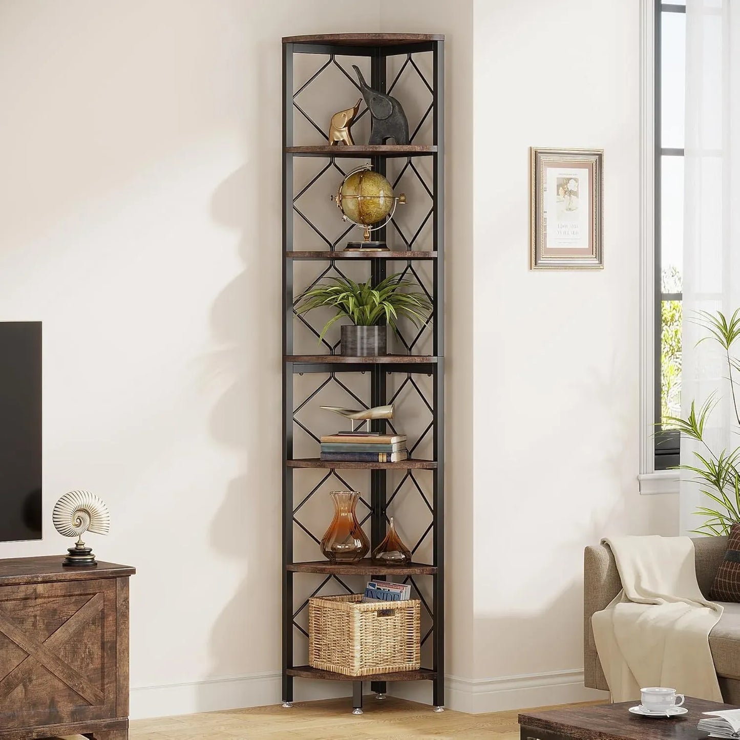 Rustikales Eckregal aus Holz und Metall – Industrial-Stil – 200 cm