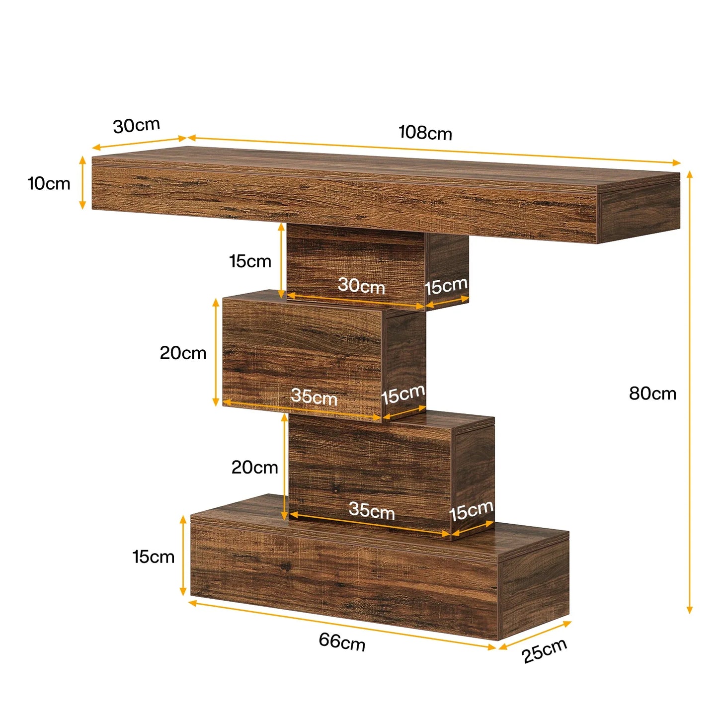 Rustikaler Konsolentisch im geometrischen Design – Dunkelbraun - 108 cm