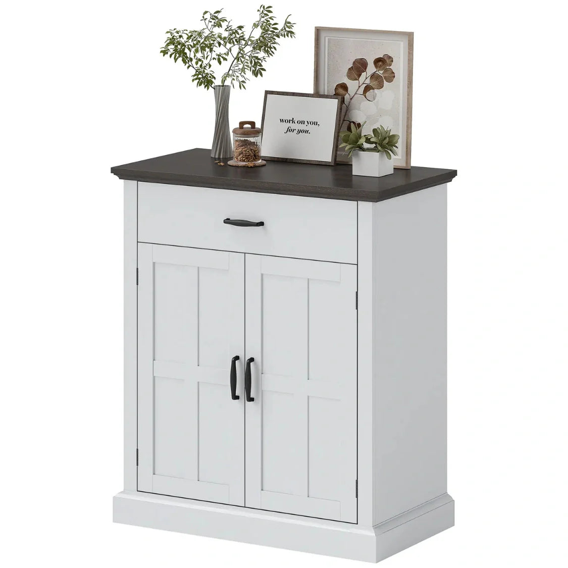 Rustik Kommode mit 2 Türen und 1 Schublade – Weiß & Dunkelbraun – 75,2 × 91,5 cm