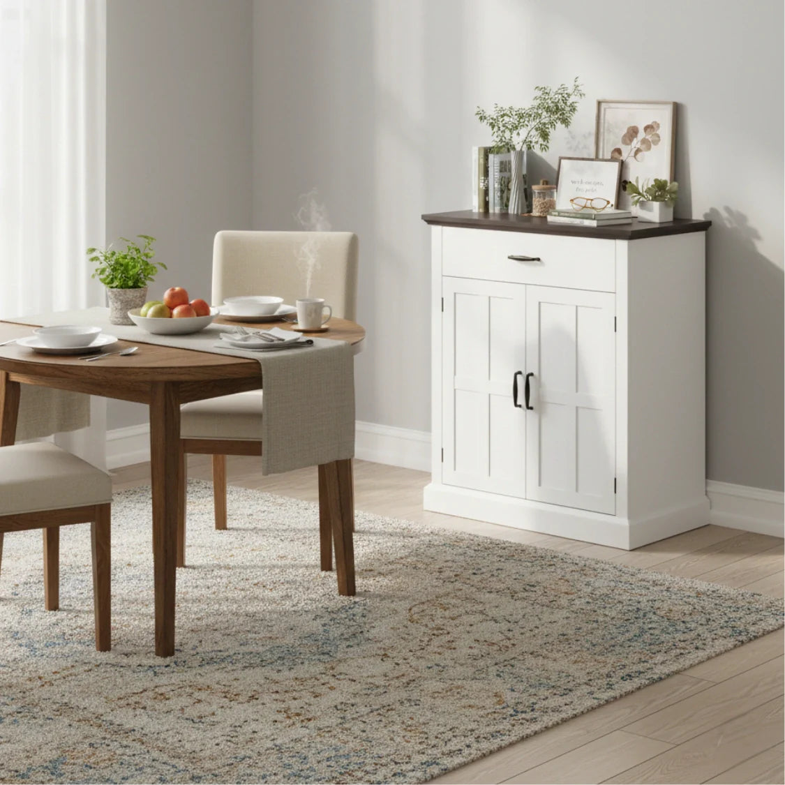 Rustik Kommode mit 2 Türen und 1 Schublade – Weiß & Dunkelbraun – 75,2 × 91,5 cm