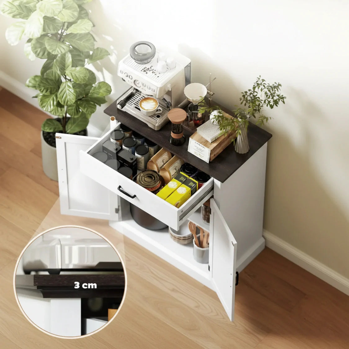 Rustik Kommode mit 2 Türen und 1 Schublade – Weiß & Dunkelbraun – 75,2 × 91,5 cm