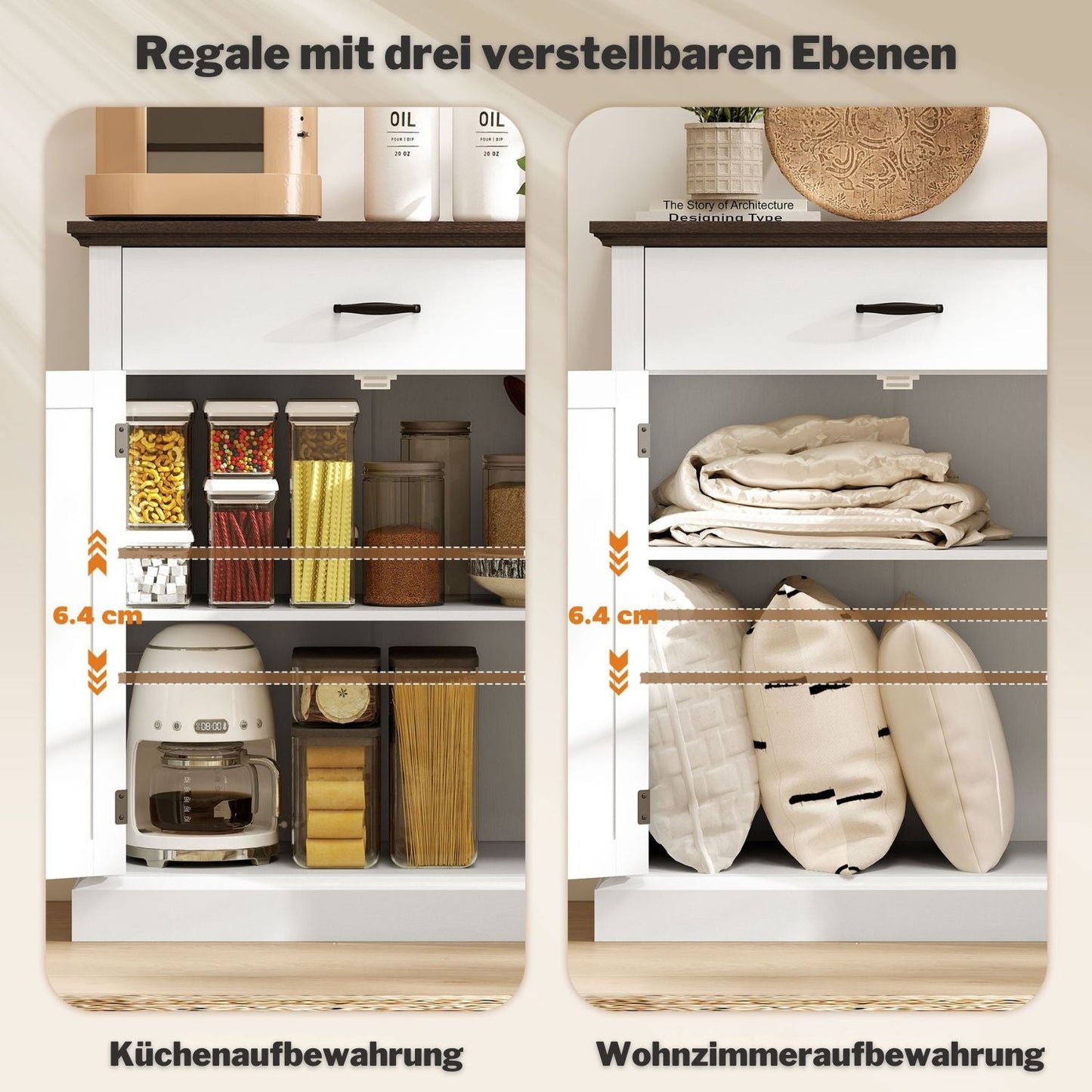 Rustik Kommode mit 2 Türen und 1 Schublade – Weiß & Dunkelbraun – 75,2 × 91,5 cm