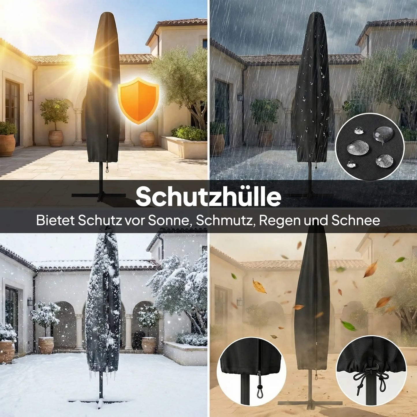 Ampelschirm 3×3 m mit Integrierter LED-Beleuchtung – 360° Verstellbar für Terrasse & Garten
