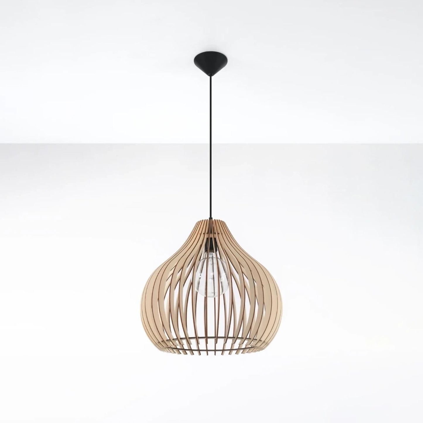 Elegante Deckenlampe aus Naturholz – Skulpturales Tropfenförmiges Design