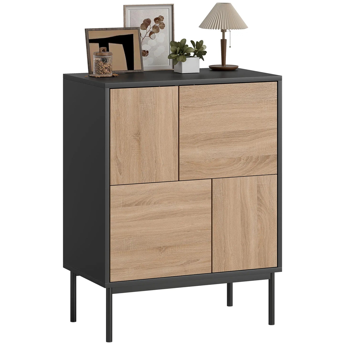 Moderne Kommode mit 4 geschlossenen Fächern – Push-to-Open – Schwarz/Natur